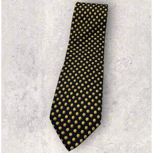 MOSCHINO Silk Tie ITALY Navy Yellow Polka Dot W:4" EUC